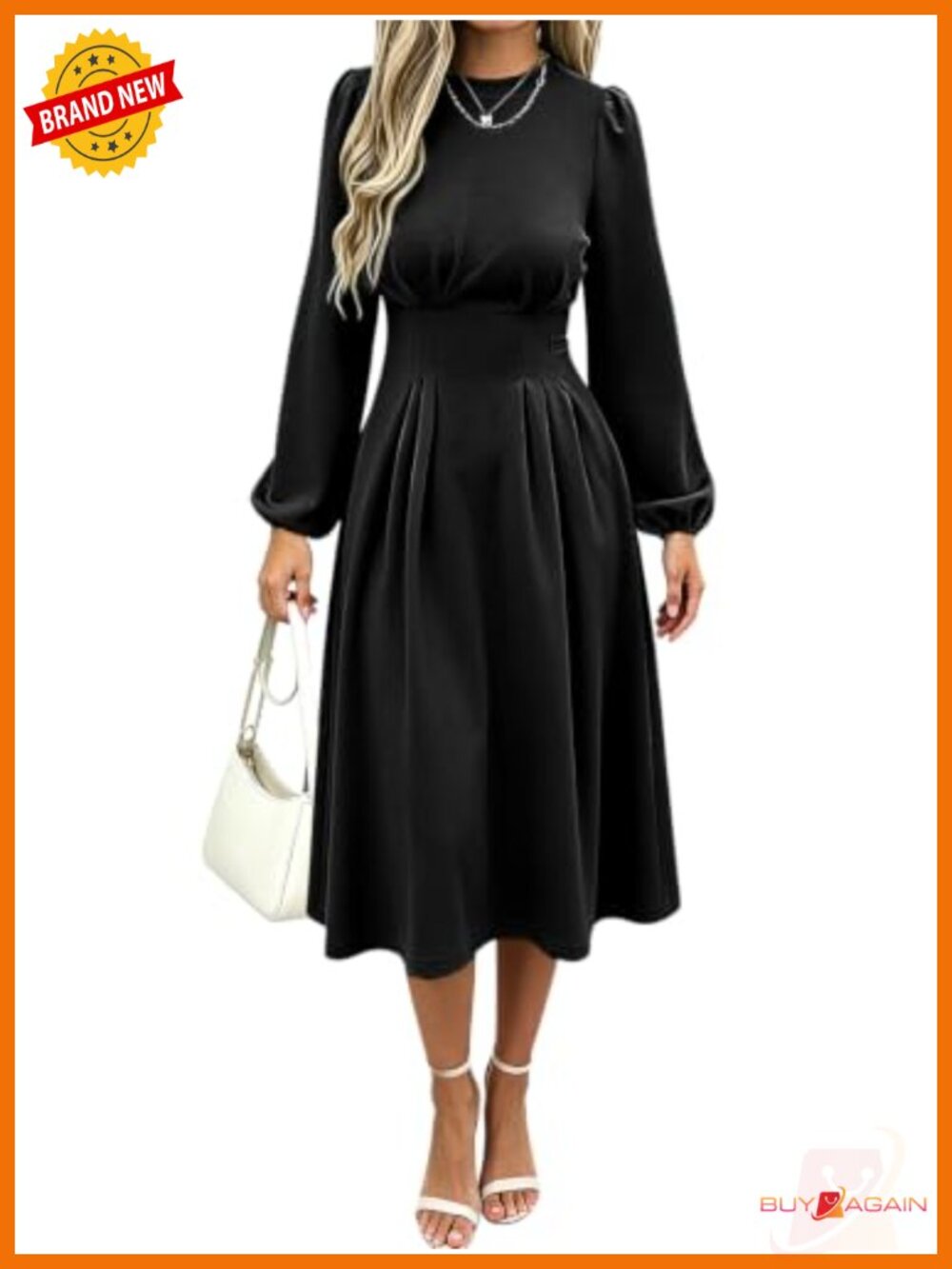 Women's Long Lantern Sleeve A Line Midi Dress Casual Work